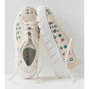 CLOSET CLEAR OUT Free People Cream and Green Embroidered Sneakers size 40